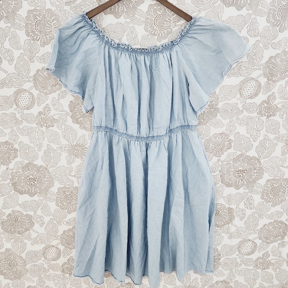 Lane Bryant Ruffle Sleeve Boat neck Chambray Mini Shirt Dress 18/20